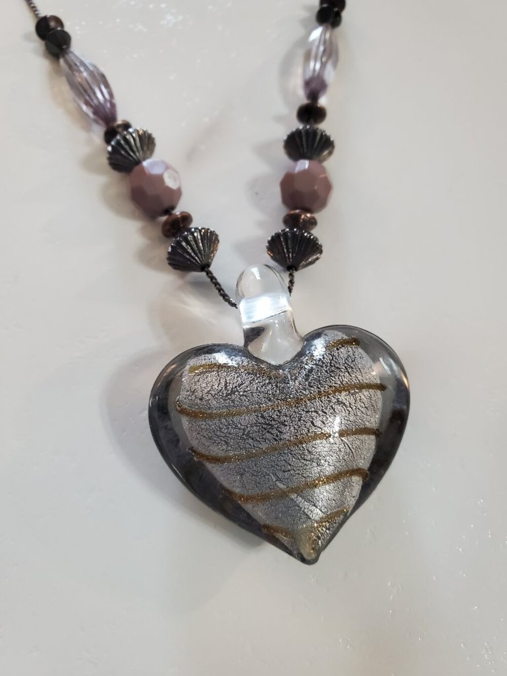 Purple Heart & Beads Necklace